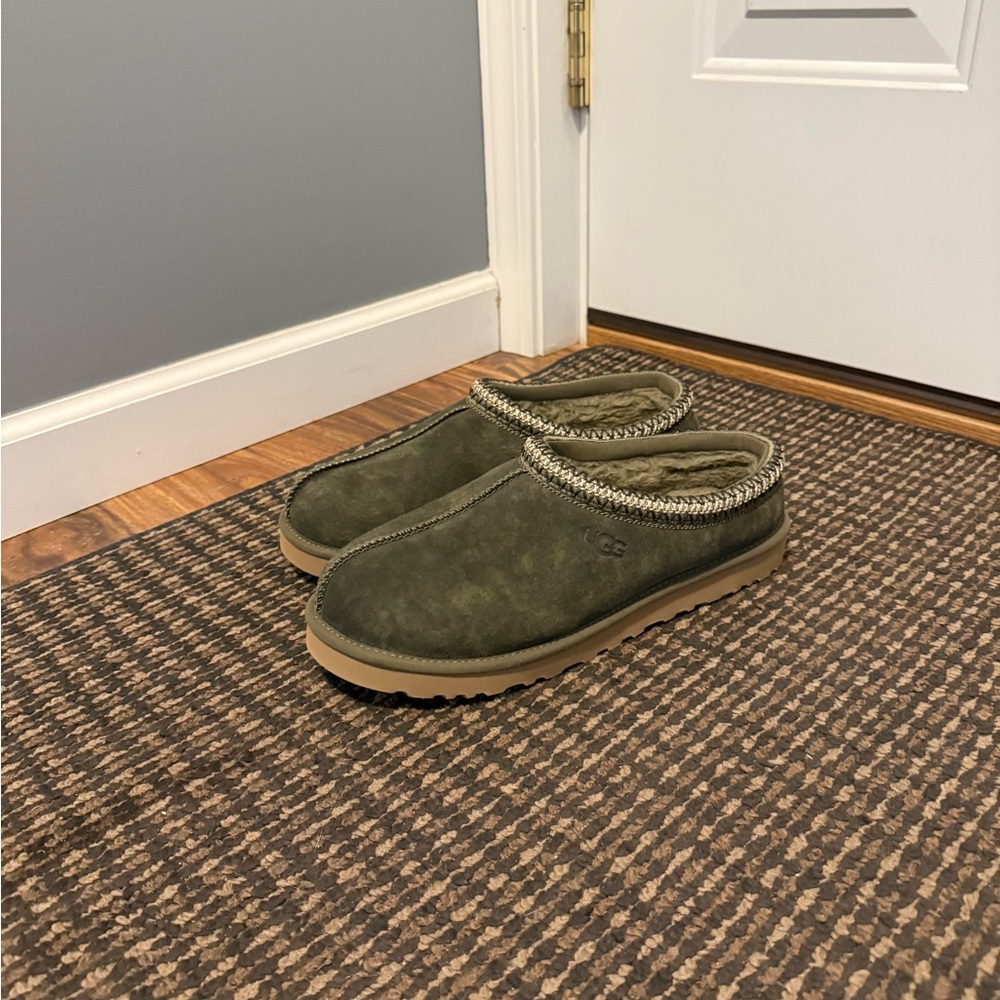 UGG Olive Suede Slip-On Mule with Braided Trim